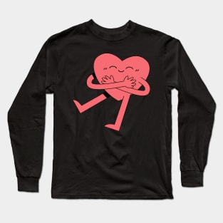 Super Cute Pink Heart Hugging Long Sleeve T-Shirt